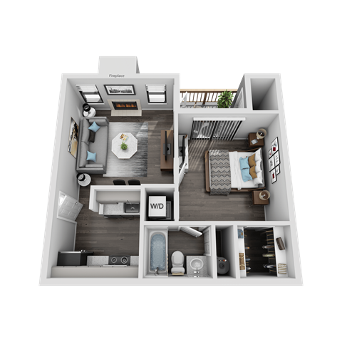 Floor plan for 1 bed, 1 bath, 600 sqft